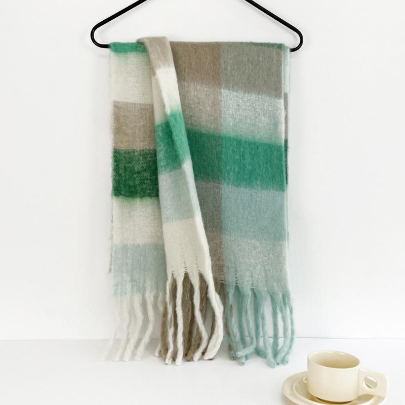 Color Plaid Scarf Women's Winter Warm Scarf Mohair Thickened Long Scarf Hot Shawl
