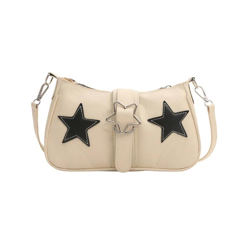 Hochwertige Unterarmtasche für Damen, neue trendige Kontrastfarbe, Sterndesign, Nischenmode, vielseitige, lässige Umhängetasche