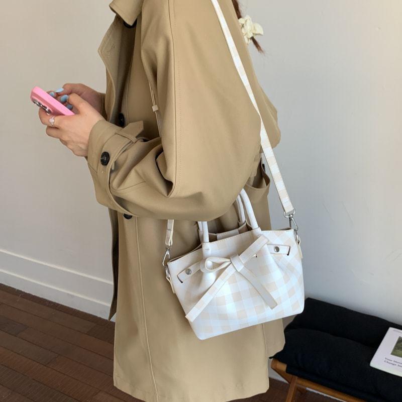 Plaid bag new fashionable versatile portable bucket bag women's high-end niche shoulder messenger bag