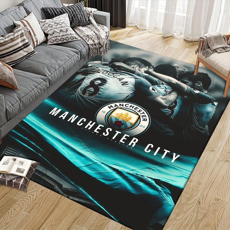 Alfombra Estampada de Franela Man City, Decoración para Sofá del Hogar para Sala de Estar y Dormitorio, Alfombrilla de Suelo de Franela Antideslizante para Sala de Juegos
