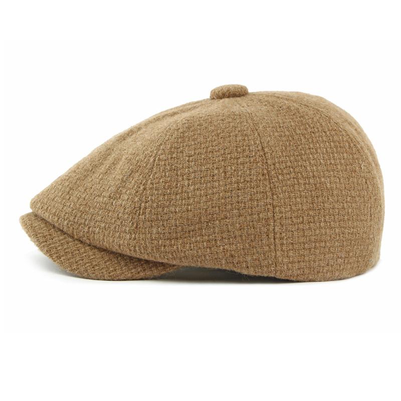 Men Autumn Winter Solid Color Octagonal Cap Knitted Cap British Vintage Newsboy Cap