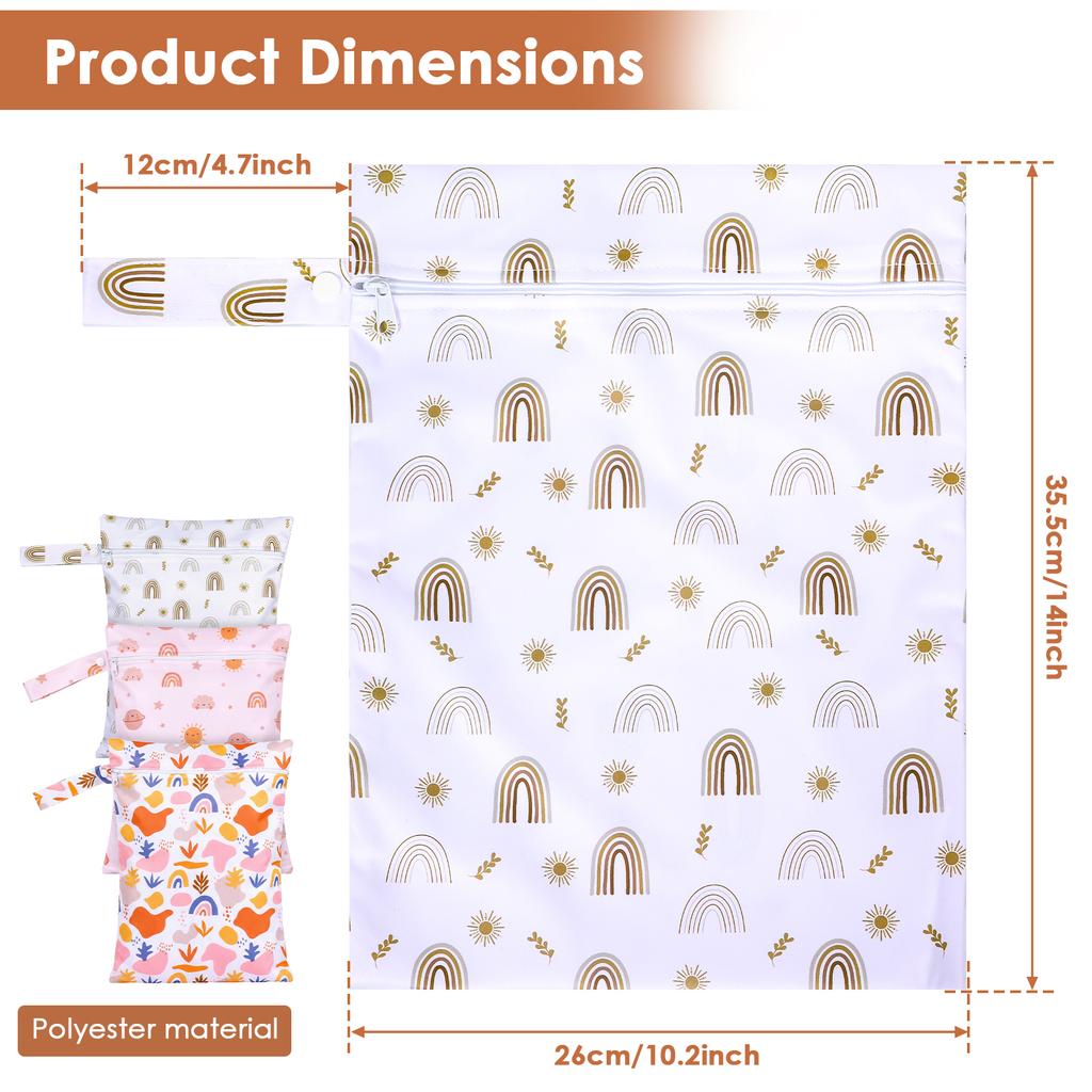 3Pcs Wet Dry Bag Polyester Waterproof Nappy Bag with Wrist Strap Reusable Travel Laundry Bag Baby Cloth Diaper Organiser Pouches