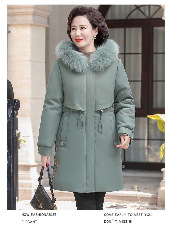 Mom's Mid-Length Autumn Winter Down Cotton Coat - New Style Plus Velvet for Middle-Aged & Elderly Women