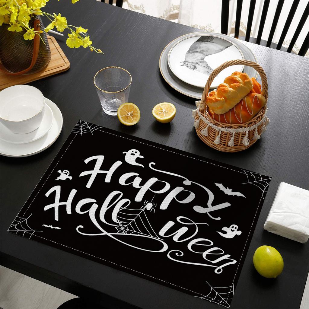 1pcs Creative Halloween Printed Linen Placemats Heat Resistant Non-Slip Table Mats Home Party Decor Classic Pumpkin Tablecloth