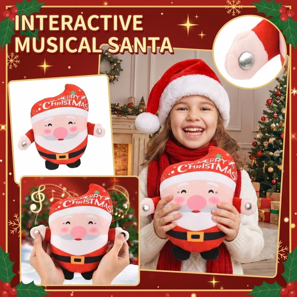 Juguete de Peluche Interactivo de Papá Noel con Sensor de Ritmo Muñeco Suave Relleno para Niños Decoración y Regalo de Navidad