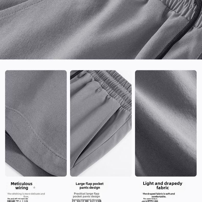 Pánské černé sportovní šortky z ledového hedvábí - Ležérní, volný střih, pětidílný design