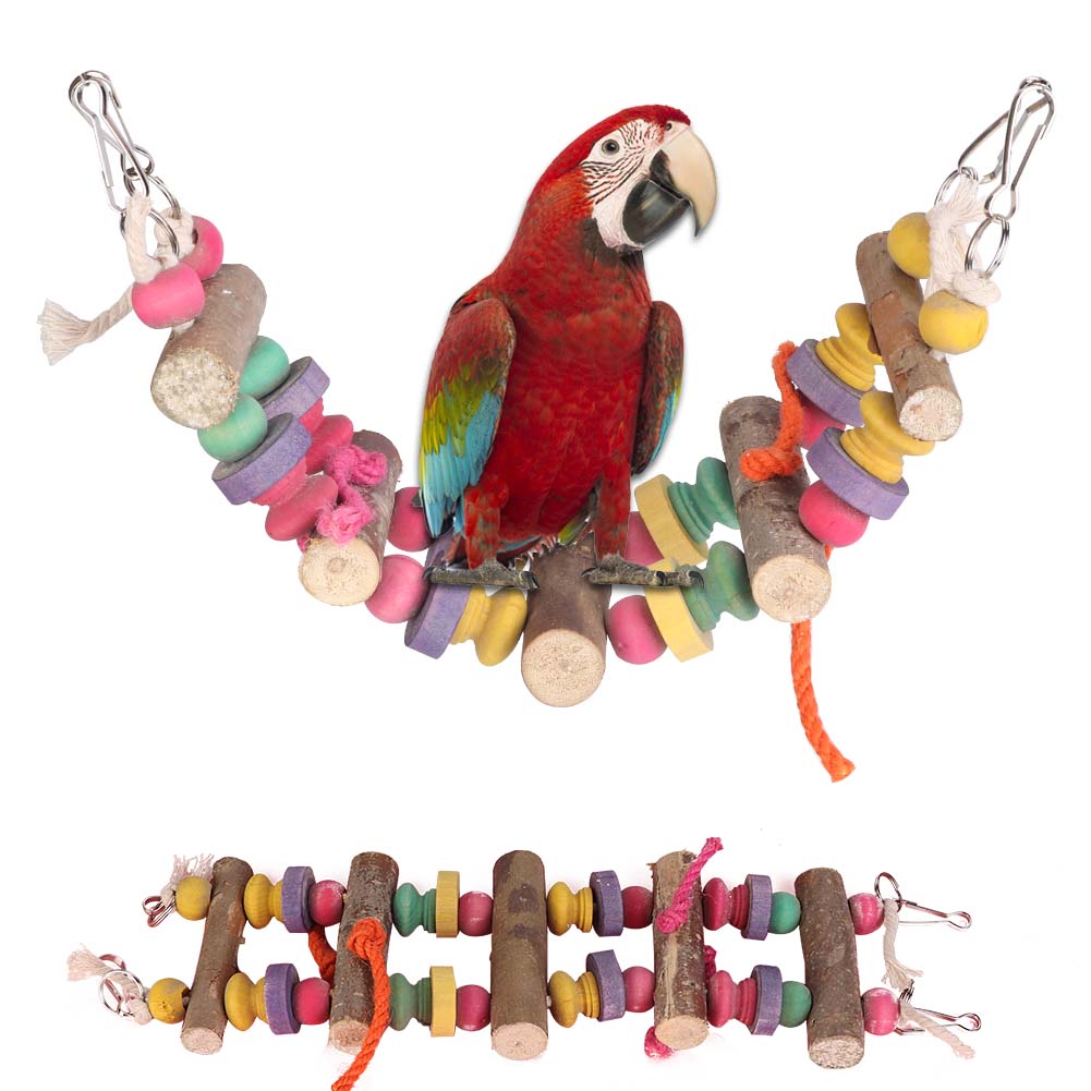 Wood Bird Pets Hanging Swing Color Activity Play Bridge Grinding Chew Bite Cage Toy for Parrot