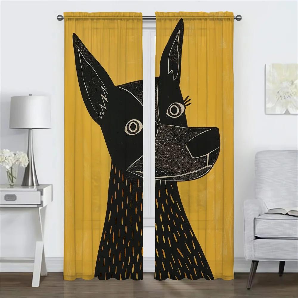 Portrait of a Dog Modern Living Room Curtains for Camera Partition Tulle for Bedroom Halloween Decoration Home Interior Curtains