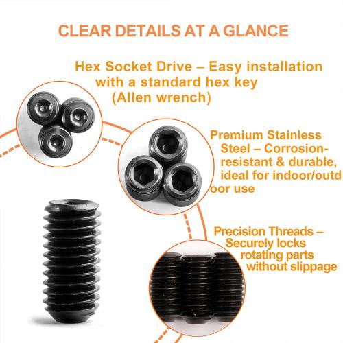 Zmbroll M3 Black Headless Grub Screws, 350pcs M3x3/4/5/6/8/10/12mm Set Screws, Allen Head Screws, Socket Head Cap Screws 12.9 Class Alloy Steel Fasten