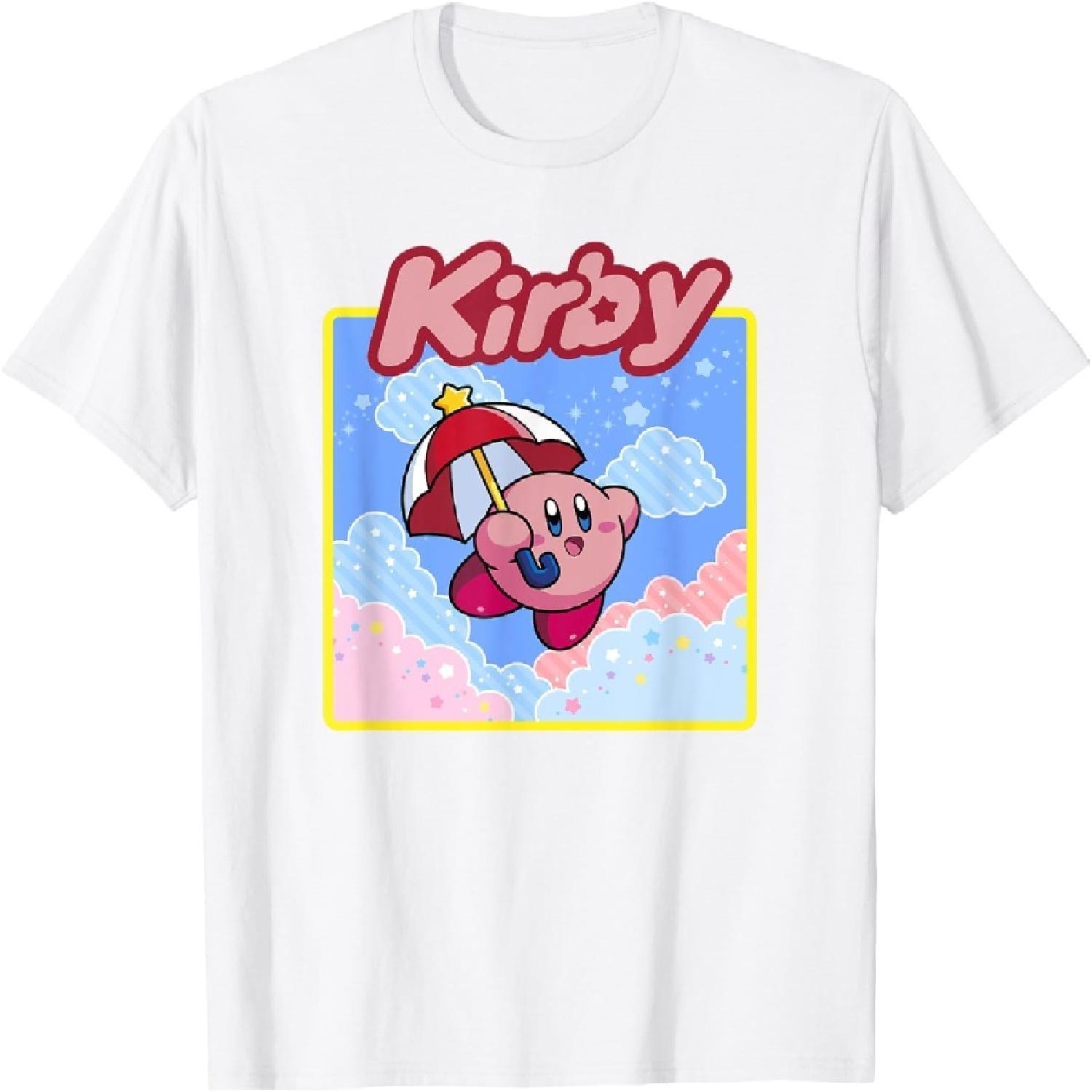 Kirby Floating In The Clouds Pastel Kawaii Nintendo Panel T-Shirt S