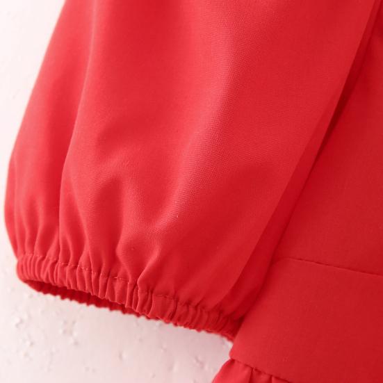 Women Summer Casual Cropped Tops O-neck Puff Short Sleeve Pullover Tops Ruffle Hem Back Lace-up Solid Color Thin Tees