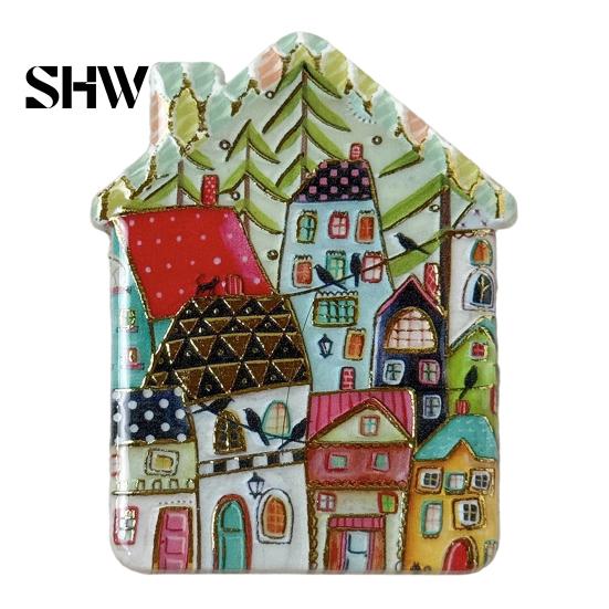 Vintage House Magnet Refrigerator Magnet, Colorful Fairy Tale Town Metal Cabinet Magnets Fridge Magnetic Kitchen Decoration Accessories Miniature Home