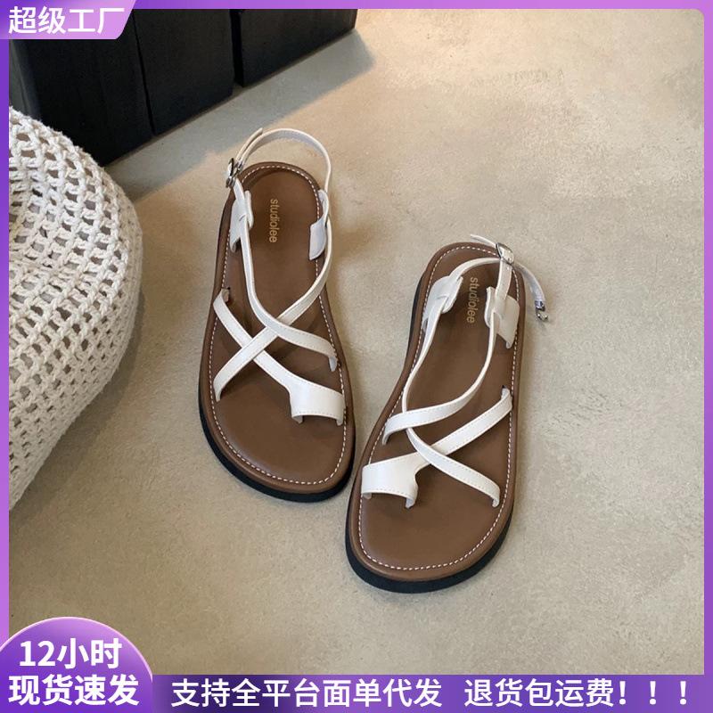 Versatile Cross Buckle Cover Toe Soft Sole Niche Holiday Platform Sandals Women