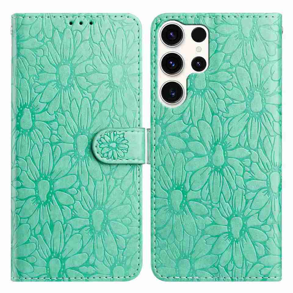 10barevné pouzdro na flip kartu s embosovanou sedmikráskou pro Samsung Galaxy A12 A15 A26 S20-S25...