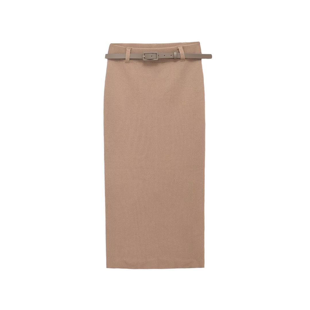 Cross-border women s clothing batch, winter new fashion casual temperament short-sleeved top + high waist with belt knitted skirt set S