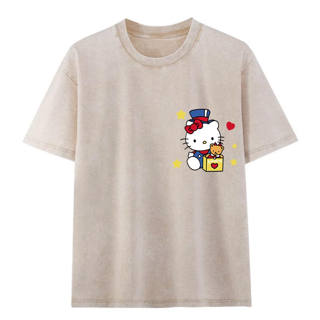 Women's Summer Retro Monster Print Cotton T-Shirt - Short Sleeve, Loose Fit, Trendy Distressed Streetwear