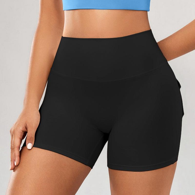 Women Cargo Pockets High Waist Yoga Shorts High Stretch Buttocks Quick Dry Sports Running Gym Pants