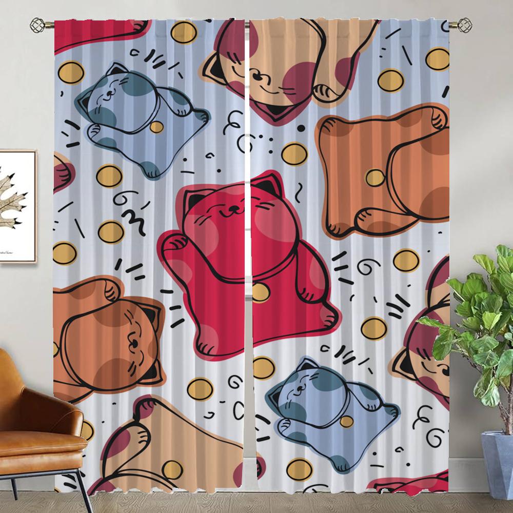 Cartoon Children Curtains for Living Room Curtain for Room 2 Panel Home Interior Curtains Halloween Decoration Shades Partition