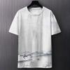 Summer Round Neck 3D Chinese Ink Landscape Print Top Fashionable Casual Short Sleeved Men's T-shirts