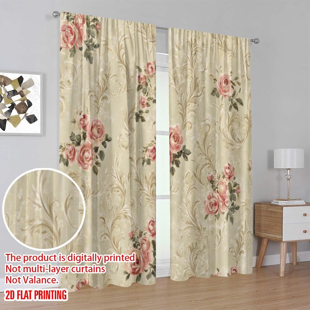 2 Stück, 2D-Flachdruck Beliebte Vorhänge Vintage Rosenmuster Vielseitiges Polyester (ohne Stange) Festlich Perfekt für Wohnzimmer,