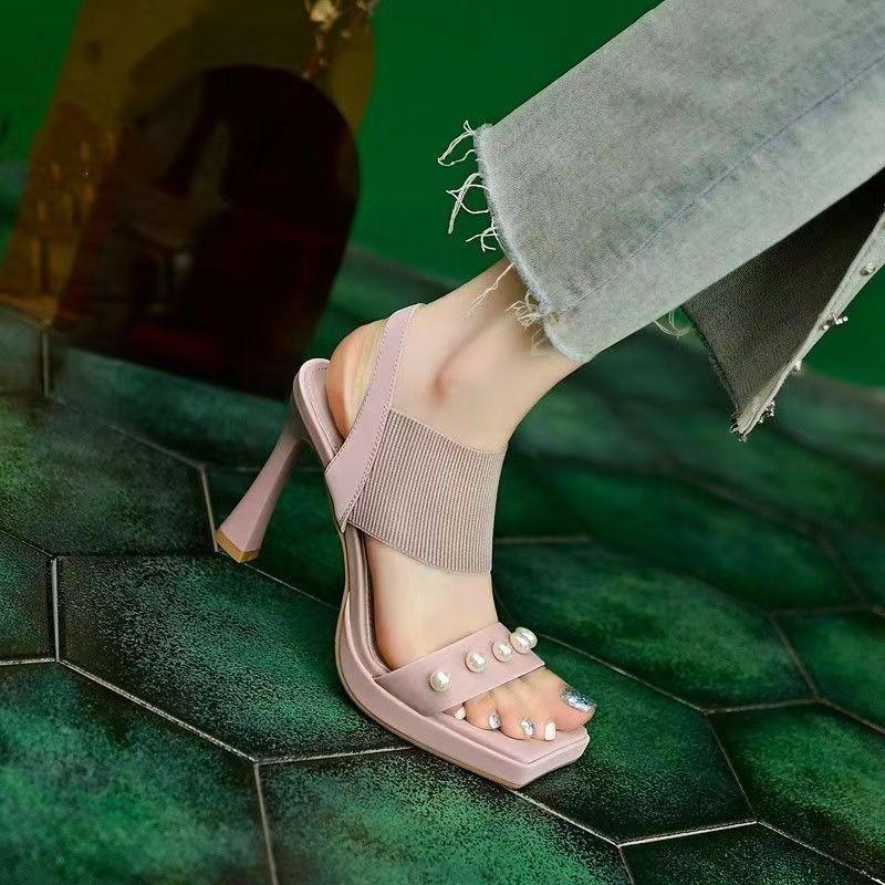 

Босоножки Pearl one word женские юбка банкетные туфли лето 2025 новые квадратные туфли на сверхвысоких шпильках 39 розовый