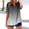 Women's loose printed stand collar short-sleeved cotton and linen top
