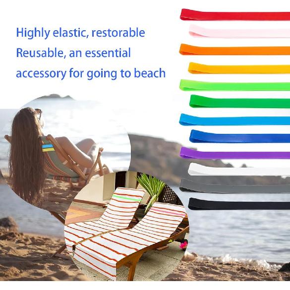 12pcs Towel Bands Silicone Rubber Towel Bands 12x0.4 inches for Beach Chair Stretchable Chair Bands Beach Towel Clips for Beach Pool & Cruise Chairs