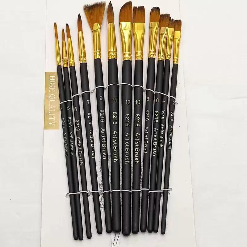 12-Piece Nylon Brush Set for Watercolor, Oil, and Acrylic Painting