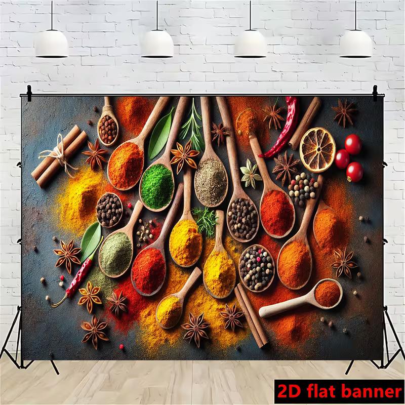 2D Colorful Seasoning Spices Kitchen Restaurant Culinary Photography Backdrop Decor
