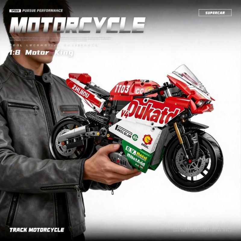 Zestaw klocków konstrukcyjnych technologia motocykl, zestaw modeli super motocykla V4, wyścigi technologiczne, zabawka edukacyjna STEM do montażu prezent dla chłopców i