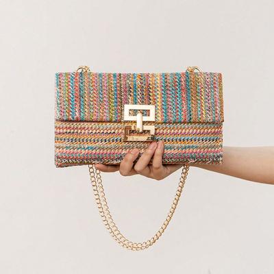 Pletená Kabelka Nový Styl Sklopná Slámová Tkaná Obálková Taška Styl Dovolená Ležérní Vícevrstvá Řetízková Crossbody Taška