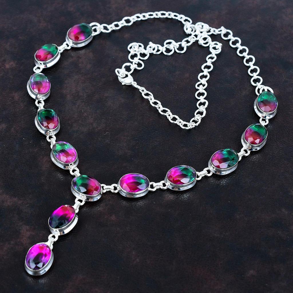 Faceted Multi Tourmaline Necklace 925 Sterling Silver Necklace Top Quality Gemstone Jewelry Adjustable Chain Handmade Necklace Gifts for Mom