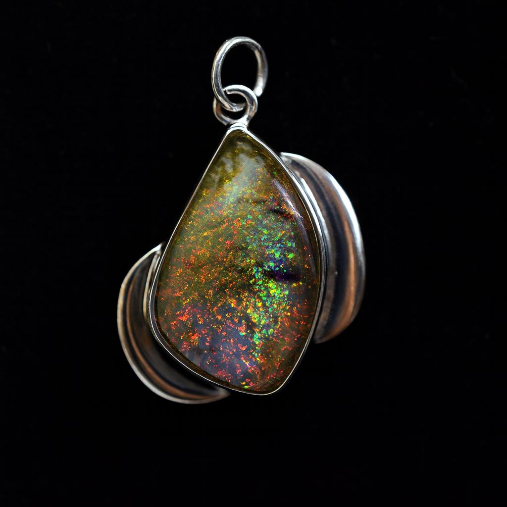 Natural Opal Pendant Multicolor 32.7 ct 925 Sterling Silver Fancy Cut October Birthday Birthstone