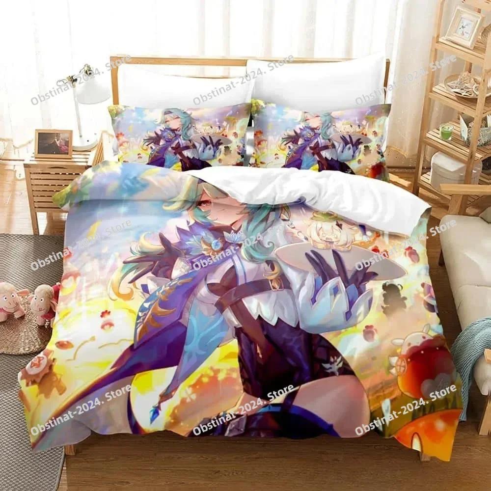 Kawaii Anime Genshin Impact Eula Lawrence Bedding Set Print With Pillowcase Bed Duvet Cover Single Double Queen Super King Size