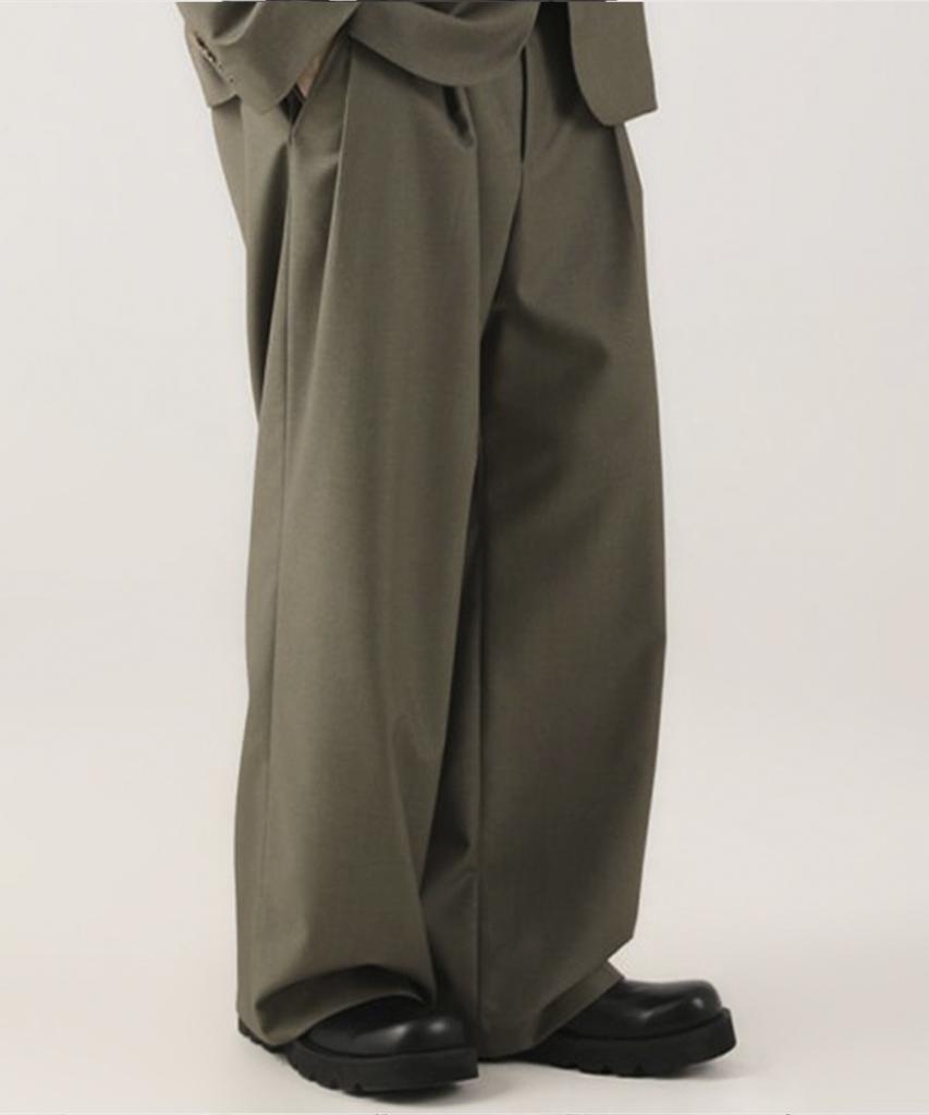 AVANDRESS Classic Double-Pleat Wide Slacks Charcoal
