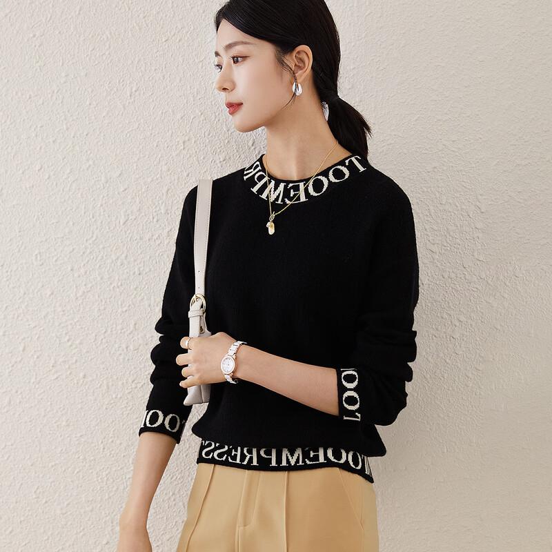 TUHUANG Women's Pure Wool Jacquard Knit Sweater