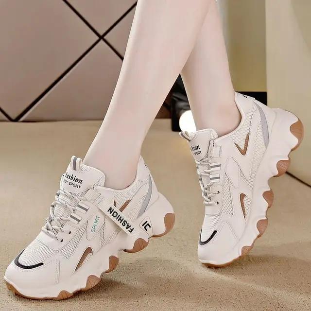 Zapatillas Mujer2025 New Fashionable Mesh Flat Sports Shoes Leather Shoes Breathable Casual Sports Shoes Women's Flat Shoes