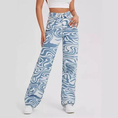 Zebramuster High Waist Damenjeans 90er Streetwear Hose Baggy Bein Hose Denim Capri