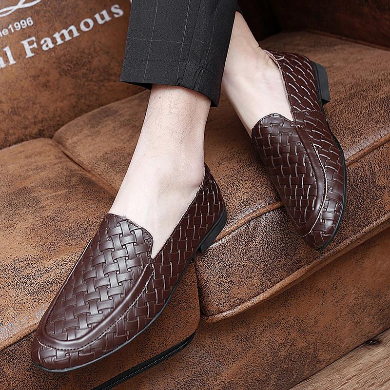 Fashion Party Men Slip on Loafers Trend Leather Shoe Male Dress Shoes Business Men British Style Outdoor Soft Sole Commute Casual Shoes