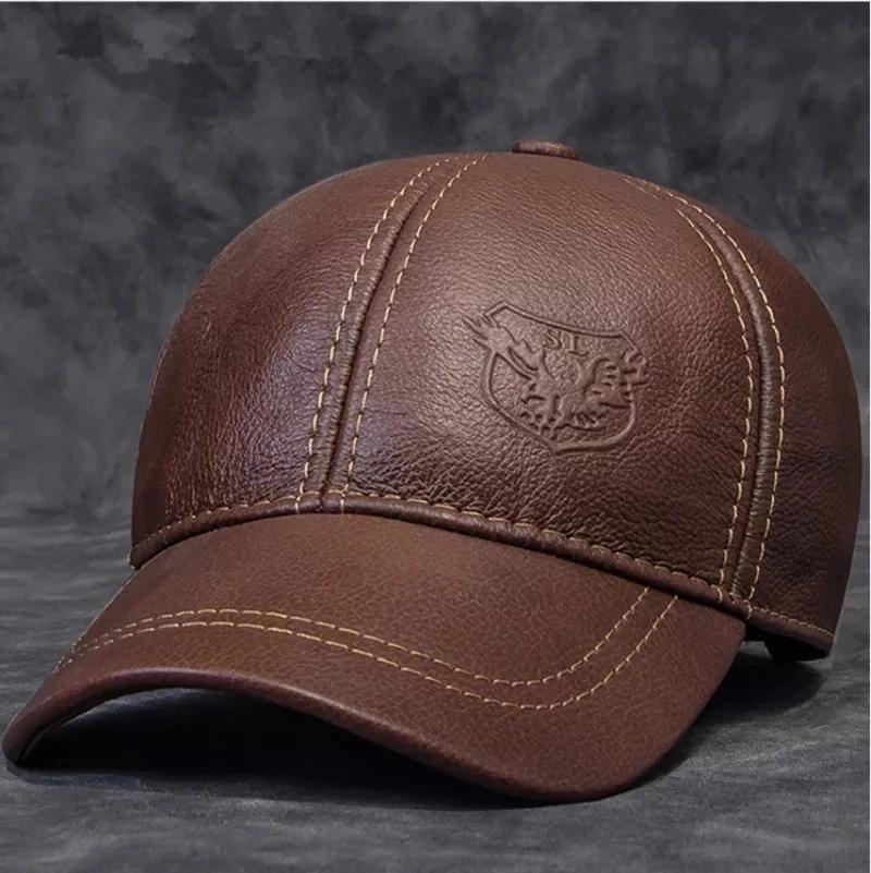 

Male Genuine Leather Cowhide 56-60Cm Black/Brown Baseball Caps Eagle Print For Man Casual Street Gf Gorras Dad Hat XXL 59 60cm