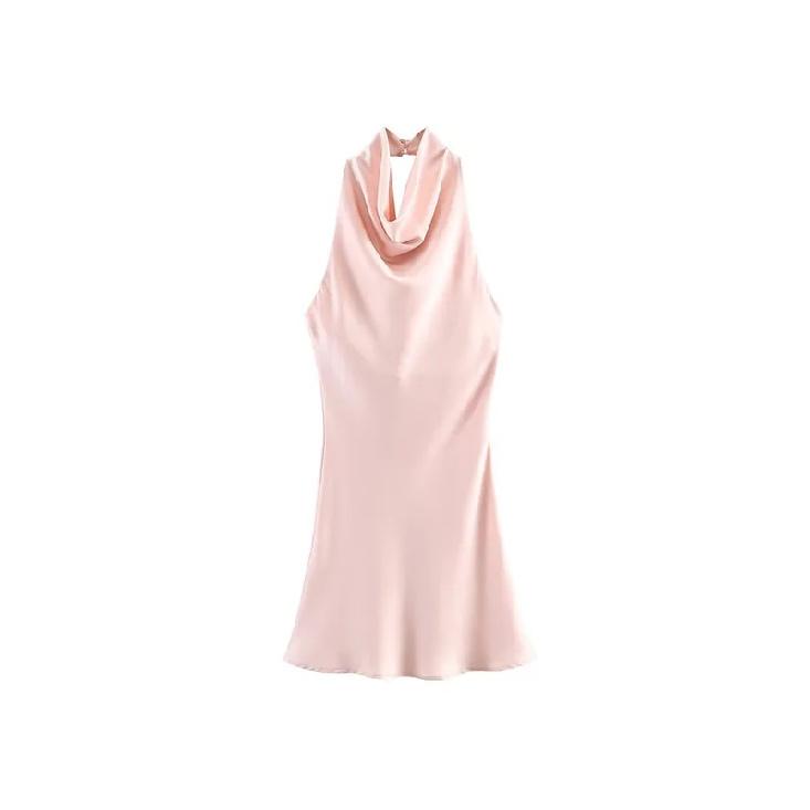 2026 Women Summer Halter Mini Dress Fashion Sexy Satin Backless Solid Female Elegant Street Party Dresses Clothing