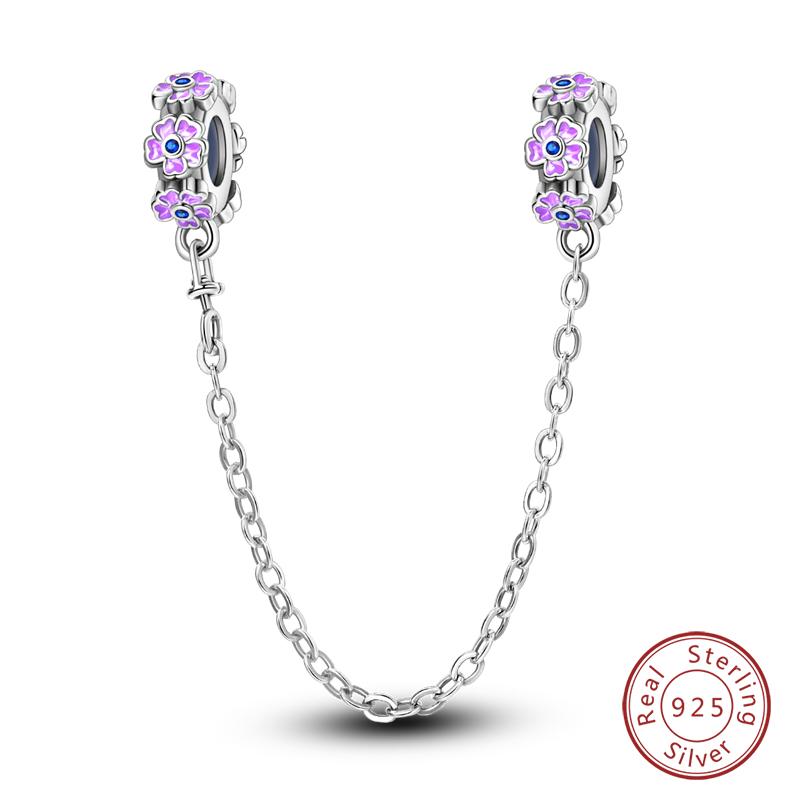Real 925 Silver Stars & Moon Sunflower Safety Chains Spacer Beads Charms Fit Qikaola 925 Bracelets DIY Jewelry