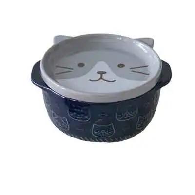 Ceramic Bowls Cartoon Japanese Ceramic Cat Dog Noodle Bowls with Lids Cute Animal Soup Salad Fruit Bowl Box Kitchen Tableware