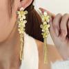 Diamond-Set Metal Flower Fringed Earrings, Light Luxury Exaggerated Personality High-End Fashion Temperament Earrings
