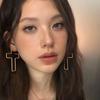 European and American Personalized Metal Line Cross Earrings Women's Niche High-end Sense Versatile Temperament Show Face Small Earrings