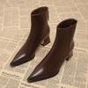 Premium Short Boots Women's Thick Heel Small Fragrant Pointed Martin Boots High Heels Small Ankle Boots Korean Black Thin Boots