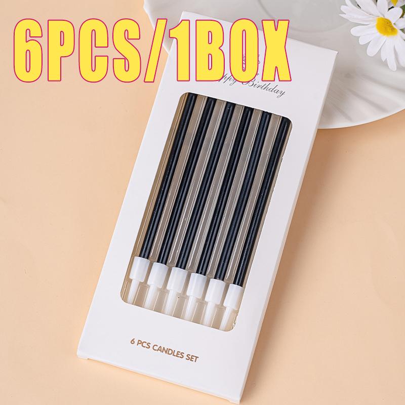 6PCS/1Box Thin Long Birthday Cake Candle Halloween Creative Slender Pencil Style Birthday Candle Christmas Party Cake Decoration