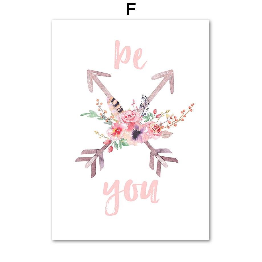 Pink Fairy Unicorn Arrow Flower Name Custom Nursery Wall Art Canvas Painting Posters And Prints Picture For Girl Kids Room Decor