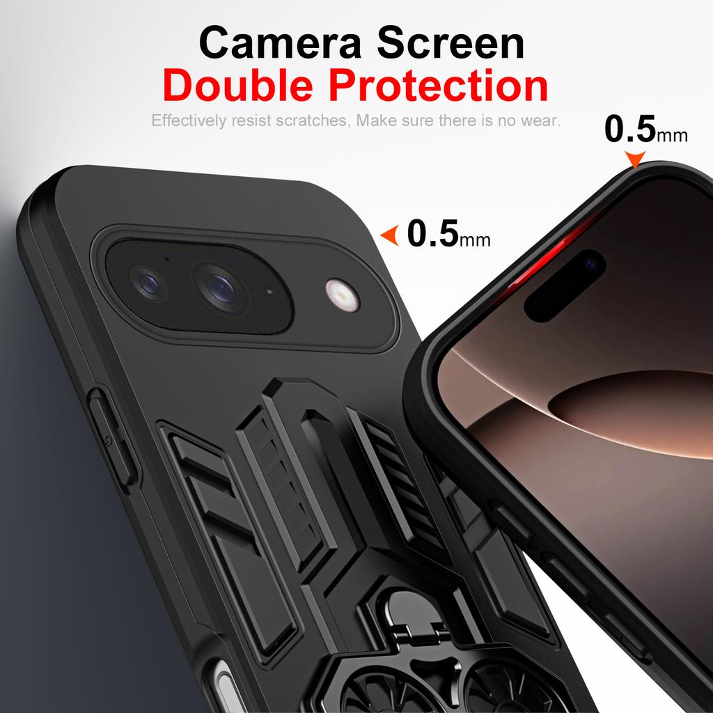 Case for Google Pixel 10 Pro Protective Cover Military Grade Shockproof Armor Metal Ring Kickstand Fundas Coque
