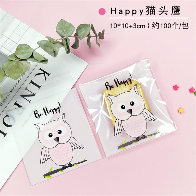 100Pcs 10x10+3cm Plastic Cartoon Animal Printed Packaging Biscuit Cookie Snack Food Self-Adhesive Candy Party Gift Bags